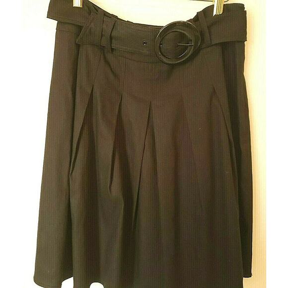 Cache Womens Black Pleated Knee Length Linen Blend Skirt with Cloth Belt Small - Picture 2 of 5